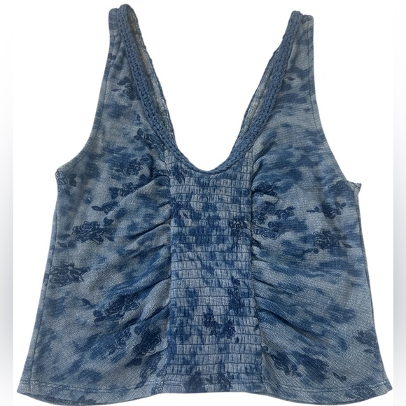 Free People Remie Floral Print Blue Corset Crop Tank Top - Picture 5 of 9